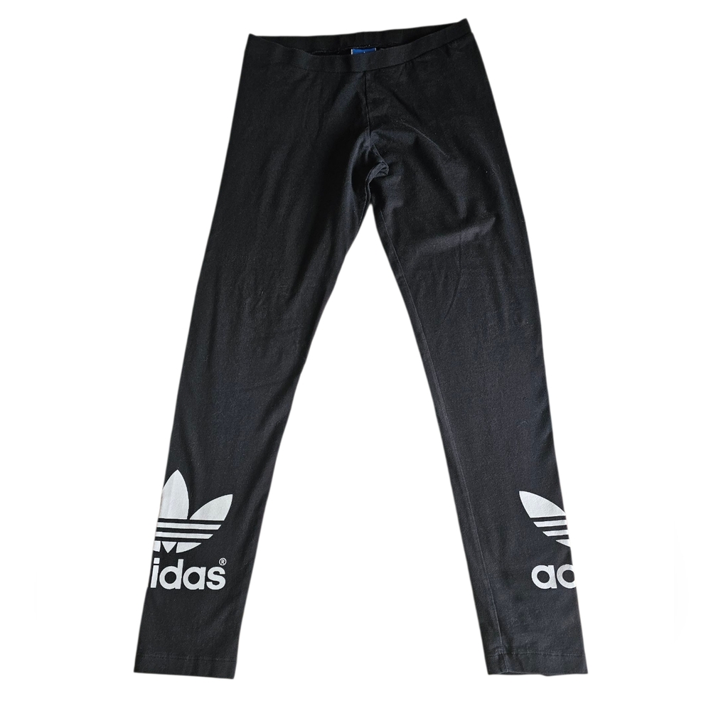 Adidas Vintage Black Trefoil Leggings w White Logo At Ankles S Small